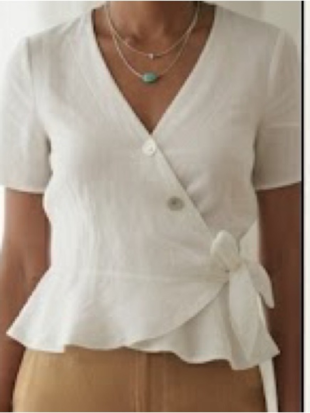 American Rag - Linen Women's Wrap Side Tie V neck Peplum Button Top